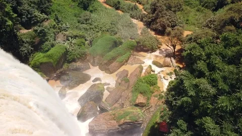 Aerial top down view of massive waterfall cascade in the wild rainforest. Stock Footage 146103957