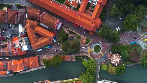 Aerial top down view Melacca history, Christ Church, Malacca, MALAYSIA. Stock Footage 100153853