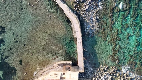 Aerial Top-Down View of of Methoni Castle and fortified tower at sunrise in Gree Stock-Footage 303187313