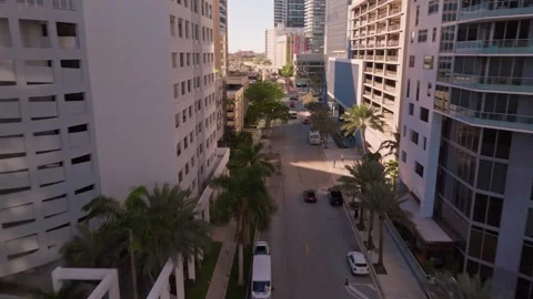Aerial top down view of Miami downtown Brickell Key Skyline Stock Footage 274286797