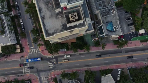 Aerial Top-Down View of Miami Streets Rooftop, Summer Vacation in South Beach Stock Footage 276105776