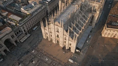 Aerial Top Down View Of Milan Cathedral Piazza Del Duomo Di Milano Stock Footage 260227086