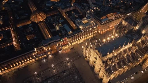 Aerial Top Down View Of Milan Cathedral Piazza Del Duomo Di Milano At Night Stock-Footage 260227267