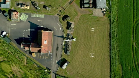 Aerial top down view of military museum with tanks and airplane 스톡 동영상 336793071
