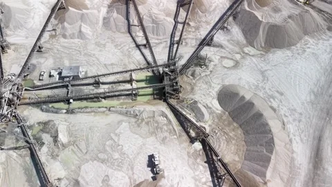 Aerial top down view of mining quarry industry conveyor belts Stock Footage 333602453
