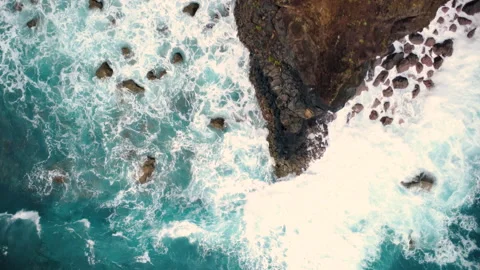 Aerial top down view of Miradouro do Guindaste cliffs, Madeira Vídeos de archivo 328640693