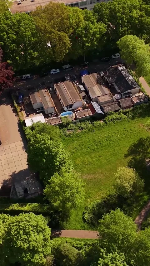 Aerial top-down view of mobile homes community Stock Footage 327109512