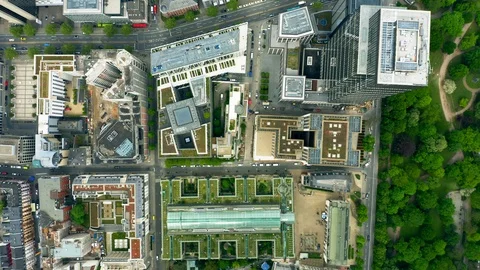 Aerial top down view of a modern city's business district Stock Footage 107732725