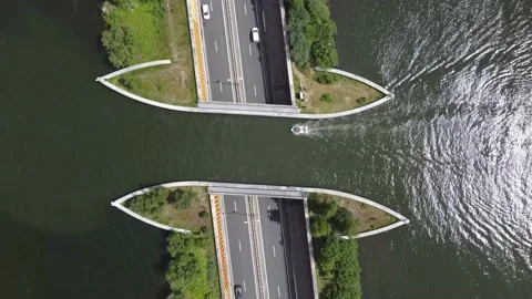 Aerial top down view of modern aqueduct or water bridge 4k Stock Footage 181839895