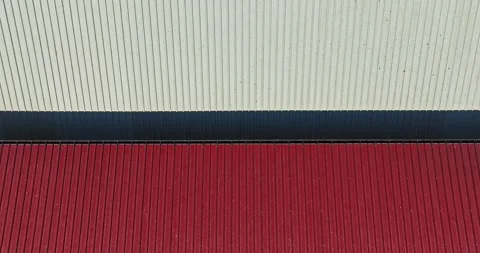 Aerial Top Down View Modern Barn Storage Rooftop With Birds Nesting Red White 스톡 동영상 289417725