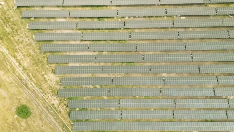 Aerial top down view of modern solar panel array in caucasus highlighting r.. Stock Footage 312453679