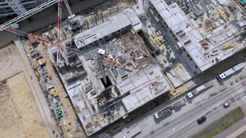 Aerial top down view of a modern construction site and smart city progress Stock Footage 334891079