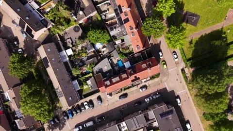 Aerial top-down view of modern suburban neighborhood houses Видео 336594801