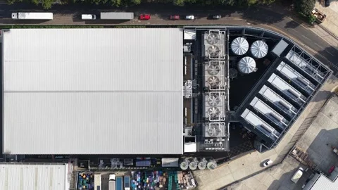 Aerial top down view of a modern datacenter building Stock Footage 340411518
