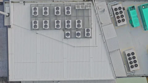 Aerial top-down view of modern rooftop air conditioning units Stock Footage 340595227