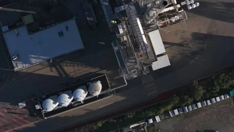 Aerial top-down view of a modern industrial manufacturing plant Stock Footage 341272480