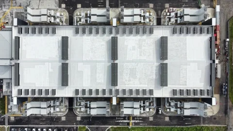 Aerial top down view of a modern industrial data center building Stock-Footage 342328345
