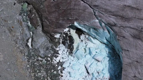 Aerial Top Down View Of Morteratsch Glacier Ice Melting And Sustainability Stock Footage 339100042