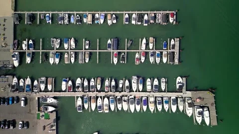 Aerial top down view of Motor city Marina with many boats in Wyandotte, Mic.. Stock Footage 317348396