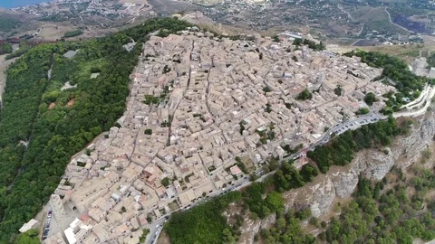 Aerial top down view of mountain town Erice 4k Stock Footage 82323604