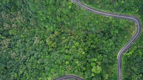 Aerial top down view on the mountain road in forest, Ruifang, New Taipei City, T Stock Footage 146328372