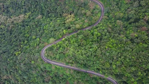 Aerial top down view on the mountain road in forest, Ruifang, New Taipei City, T Stock Footage 146328619