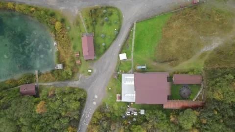 Aerial top-down view of a mountain resort Stock Footage 336484230