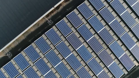 Aerial top down view moving up above solar panels 4k Stock Footage 88061779