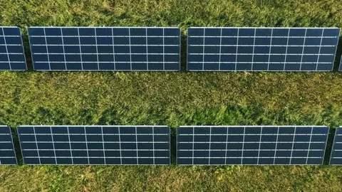 Aerial top down view moving up above solar panels PV modules Stock-Footage 113395967