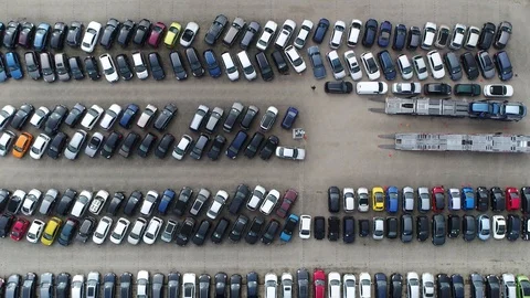 Aerial top down view moving over used car dealership 4k Stock Footage 119198667