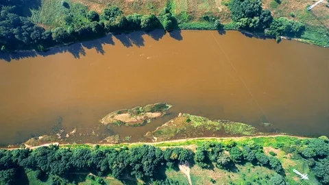 Aerial Top Down View of Muddy River Stock Footage 90911448