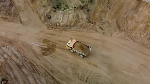 Aerial top down view of multi-ton truck loaded with sand in open sand quarry. Stock-Footage 170388053