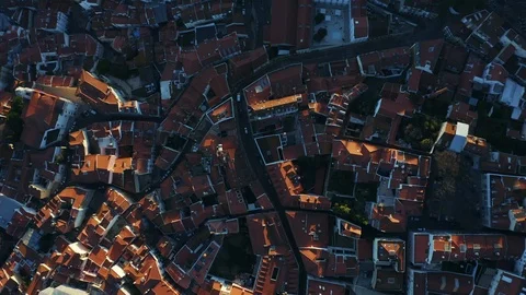 Aerial top down view of narrow streets of Alfama, Lisbon, Portugal Stock Footage 104416016