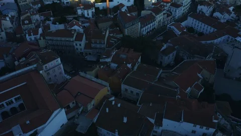 Aerial top down view of narrow streets of Alfama, Lisbon, Portugal Stock Footage 104416663
