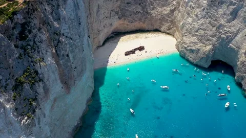 Aerial top down view of the Navagio shipwreck beach Stock-Footage 157770588