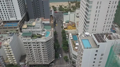 Aerial Top Down View of Nha Trang City. Bird eye view above tall buildings ad Stock Footage 128364066
