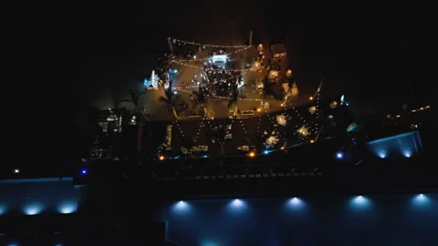Aerial top down view of night beach party Vídeo Stock 246521623