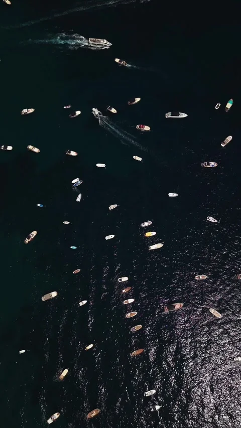 Aerial top down view of numerous boats and yachts Stock Footage 340149705