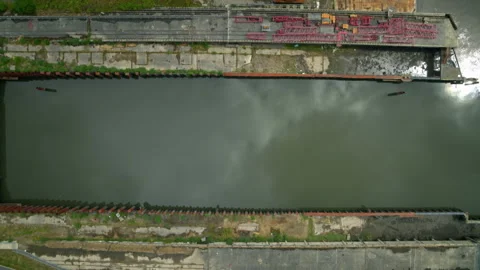 Aerial top down view of an old industrial canal Video stock 336807902