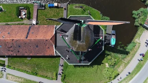 Aerial top down view of one of windmills of Zaanse Schans 4k Stock Footage 88233218