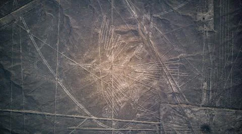 Aerial top-down view on one of the Nazca lines. Stock Photos