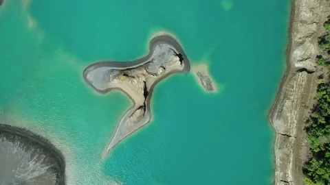 Aerial top down view of an open-cast mine. Toxic leaks in abandoned tailing dam Stock-Footage 168662443