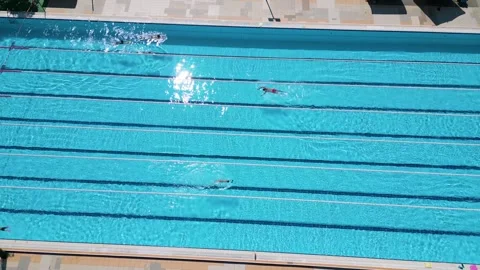 Aerial Top-Down View of Outdoor Olympic Swimming Pool with Lanes, Burgas Vídeos de archivo 343429706