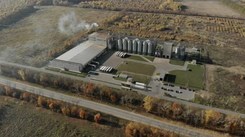 Aerial top down view over oil refinery or chemical factory and power plant with Stock Footage 97147885