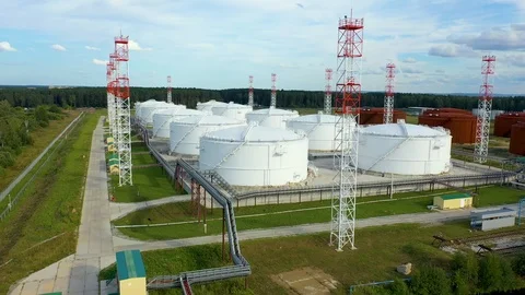 Aerial top down view over oil refinery or chemical factory and power plant with Video stock 113999221