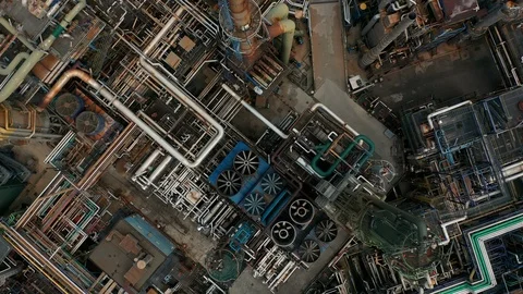 Aerial top down view over oil refinery or chemical factory 動画素材 120611170