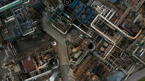 Aerial top down view over oil refinery or chemical factory Stock Footage 120703495