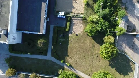 Aerial top down view over sports ground. Bird-eye view. 動画素材 153014810