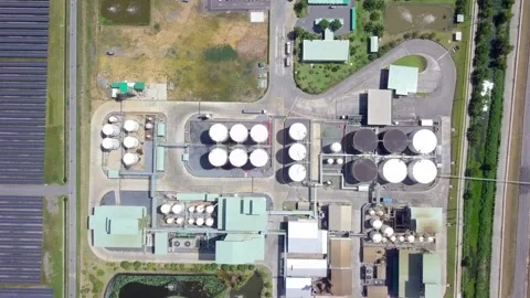 Aerial top down view over oil refinery or chemical factory refining complex.. Stock Footage 256673770