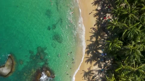 Aerial Top Down View over Cabo San Juan Beach in Parque Tayrona near Santa Vídeos de archivo 337391761